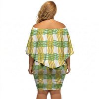 Aloha Hawaii Ilima Maile Lei Off Shoulder Short Dress Palaka Inspired Hawaiian-plaid White
