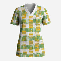 Aloha Hawaii Ilima Maile Lei Scrub Top Palaka Inspired Hawaiian-plaid White