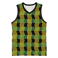 Aloha Hawaii Ilima Maile Lei Basketball Jersey Palaka Inspired Hawaiian-plaid Black