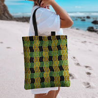 Aloha Hawaii Ilima Maile Lei Tote Bag Palaka Inspired Hawaiian-plaid Black