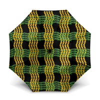 Aloha Hawaii Ilima Maile Lei Umbrella Palaka Inspired Hawaiian-plaid Black