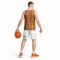 Aloha Hawaii Ilima Maile Lei Basketball Jersey Palaka Inspired Hawaiian-plaid Red