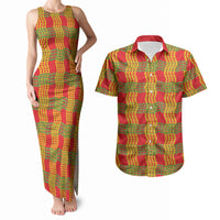 Aloha Hawaii Ilima Maile Lei Couples Matching Tank Maxi Dress and Hawaiian Shirt Palaka Inspired Hawaiian-plaid Red