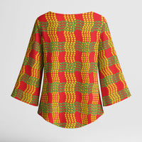 Aloha Hawaii Ilima Maile Lei Kimono Sleeve Blouse Palaka Inspired Hawaiian-plaid Red