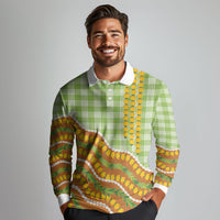 Hawaii Leis Palaka Motifs Long Sleeve Polo Shirt Pikake Pakalana Maile Ilima Kakau Style