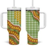 Hawaii Leis Palaka Motifs Tumbler With Handle Pikake Pakalana Maile Ilima Kakau Style