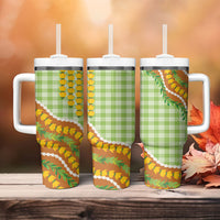 Hawaii Leis Palaka Motifs Tumbler With Handle Pikake Pakalana Maile Ilima Kakau Style