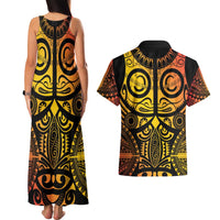 Marquesas Islands Couples Matching Tank Maxi Dress and Hawaiian Shirt Marquesan Tattoo Yellow Gradient - Polynesian Pride