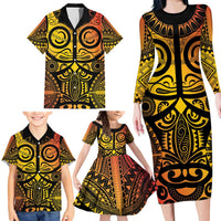 Marquesas Islands Family Matching Long Sleeve Bodycon Dress and Hawaiian Shirt Marquesan Tattoo Yellow Gradient - Polynesian Pride