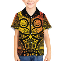 Marquesas Islands Family Matching Off The Shoulder Long Sleeve Dress and Hawaiian Shirt Marquesan Tattoo Yellow Gradient - Polynesian Pride