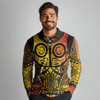 Marquesas Islands Long Sleeve Polo Shirt Marquesan Tattoo Yellow Gradient - Polynesian Pride