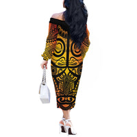 Marquesas Islands Off The Shoulder Long Sleeve Dress Marquesan Tattoo Yellow Gradient - Polynesian Pride