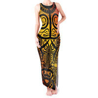 Marquesas Islands Tank Maxi Dress Marquesan Tattoo Yellow Gradient - Polynesian Pride