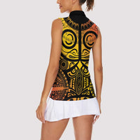 Marquesas Islands Women Sleeveless Polo Shirt Marquesan Tattoo Yellow Gradient - Polynesian Pride