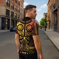 Marquesas Islands Zipper Polo Shirt Marquesan Tattoo Yellow Gradient - Polynesian Pride