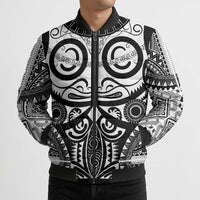 Marquesas Islands Bomber Puffer Jacket Marquesan Tattoo Black White Color - Polynesian Pride