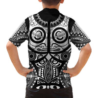 Marquesas Islands Family Matching Off The Shoulder Long Sleeve Dress and Hawaiian Shirt Marquesan Tattoo Black White Color - Polynesian Pride