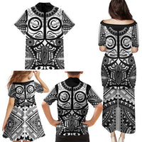Marquesas Islands Family Matching Puletasi and Hawaiian Shirt Marquesan Tattoo Black White Color - Polynesian Pride