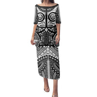 Marquesas Islands Family Matching Puletasi and Hawaiian Shirt Marquesan Tattoo Black White Color - Polynesian Pride