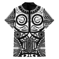 Marquesas Islands Family Matching Short Sleeve Bodycon Dress and Hawaiian Shirt Marquesan Tattoo Black White Color - Polynesian Pride