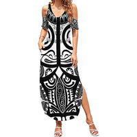 Marquesas Islands Family Matching Summer Maxi Dress and Hawaiian Shirt Marquesan Tattoo Black White Color - Polynesian Pride