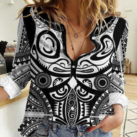 Marquesas Islands Women Casual Shirt Marquesan Tattoo Black White Color - Polynesian Pride