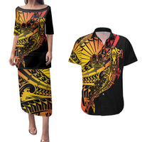 Gradient Marquesas Islands Couples Matching Puletasi and Hawaiian Shirt Marquesan Matatiki Hammerhead Shark Patutiki - Polynesian Pride