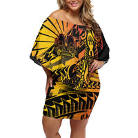Gradient Marquesas Islands Family Matching Off Shoulder Short Dress and Hawaiian Shirt Marquesan Matatiki Hammerhead Shark Patutiki - Polynesian Pride