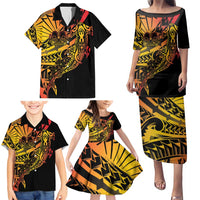 Gradient Marquesas Islands Family Matching Puletasi and Hawaiian Shirt Marquesan Matatiki Hammerhead Shark Patutiki - Polynesian Pride