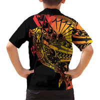 Gradient Marquesas Islands Family Matching Short Sleeve Bodycon Dress and Hawaiian Shirt Marquesan Matatiki Hammerhead Shark Patutiki - Polynesian Pride