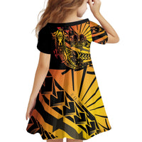 Gradient Marquesas Islands Kid Short Sleeve Dress Marquesan Matatiki Hammerhead Shark Patutiki - Polynesian Pride