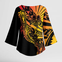 Gradient Marquesas Islands Kimono Sleeve Blouse Marquesan Matatiki Hammerhead Shark Patutiki - Polynesian Pride