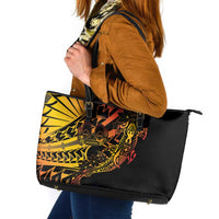 Gradient Marquesas Islands Leather Tote Bag Marquesan Matatiki Hammerhead Shark Patutiki - Polynesian Pride