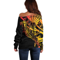 Gradient Marquesas Islands Off Shoulder Sweater Marquesan Matatiki Hammerhead Shark Patutiki - Polynesian Pride