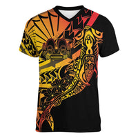 Gradient Marquesas Islands Women V-Neck T-Shirt Marquesan Matatiki Hammerhead Shark Patutiki - Polynesian Pride