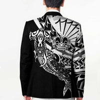 Black White Marquesas Islands Blazer Marquesan Matatiki Hammerhead Shark Patutiki - Polynesian Pride