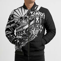 Black White Marquesas Islands Bomber Puffer Jacket Marquesan Matatiki Hammerhead Shark Patutiki - Polynesian Pride