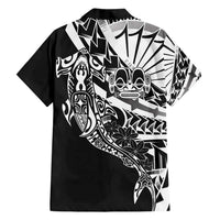 Black White Marquesas Islands Family Matching Long Sleeve Bodycon Dress and Hawaiian Shirt Marquesan Matatiki Hammerhead Shark Patutiki - Polynesian Pride