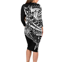 Black White Marquesas Islands Family Matching Long Sleeve Bodycon Dress and Hawaiian Shirt Marquesan Matatiki Hammerhead Shark Patutiki - Polynesian Pride