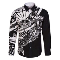 Black White Marquesas Islands Family Matching Off Shoulder Short Dress and Hawaiian Shirt Marquesan Matatiki Hammerhead Shark Patutiki - Polynesian Pride