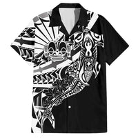 Black White Marquesas Islands Family Matching Puletasi and Hawaiian Shirt Marquesan Matatiki Hammerhead Shark Patutiki - Polynesian Pride