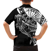 Black White Marquesas Islands Family Matching Short Sleeve Bodycon Dress and Hawaiian Shirt Marquesan Matatiki Hammerhead Shark Patutiki - Polynesian Pride
