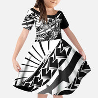 Black White Marquesas Islands Family Matching Short Sleeve Bodycon Dress and Hawaiian Shirt Marquesan Matatiki Hammerhead Shark Patutiki - Polynesian Pride