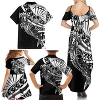 Black White Marquesas Islands Family Matching Summer Maxi Dress and Hawaiian Shirt Marquesan Matatiki Hammerhead Shark Patutiki - Polynesian Pride
