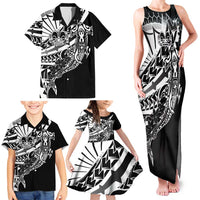 Black White Marquesas Islands Family Matching Tank Maxi Dress and Hawaiian Shirt Marquesan Matatiki Hammerhead Shark Patutiki - Polynesian Pride