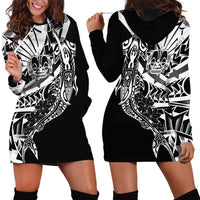 Black White Marquesas Islands Hoodie Dress Marquesan Matatiki Hammerhead Shark Patutiki - Polynesian Pride