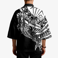 Black White Marquesas Islands Kimono Marquesan Matatiki Hammerhead Shark Patutiki - Polynesian Pride