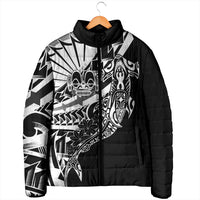 Black White Marquesas Islands Padded Jacket Marquesan Matatiki Hammerhead Shark Patutiki - Polynesian Pride