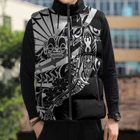 Black White Marquesas Islands Sleeveless Puffer Jacket Marquesan Matatiki Hammerhead Shark Patutiki - Polynesian Pride