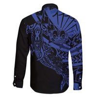 Blue Marquesas Islands Family Matching Mermaid Dress and Hawaiian Shirt Marquesan Matatiki Hammerhead Shark Patutiki - Polynesian Pride